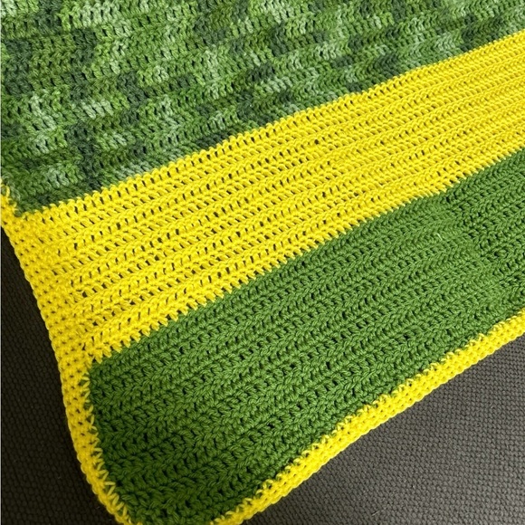 Handmade vintage crocheted, blanket yellow and green 32” x 38” - Picture 2 of 3